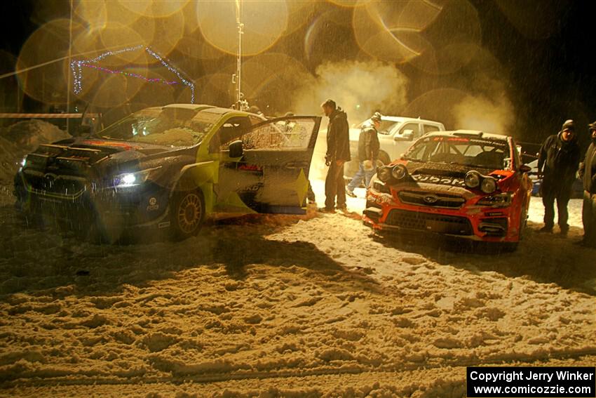 Brandon Semenuk / Keaton Williams Subaru WRX ARA25 and Conner Martell / Alex Gelsomino Subaru WRX STi after the event.