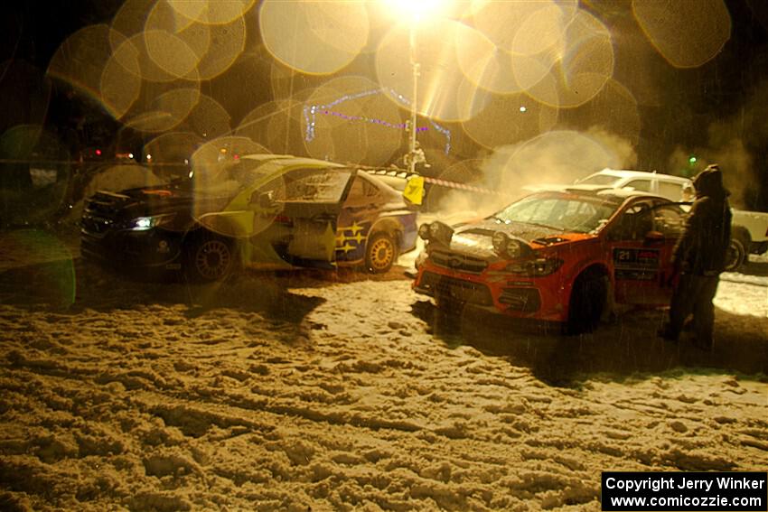 Brandon Semenuk / Keaton Williams Subaru WRX ARA25 and Conner Martell / Alex Gelsomino Subaru WRX STi after the event.
