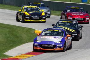 Max Faulkner's, Andrew List's, Joe DaSilva's, Dillon Dexter's and Nick Evancich's Mazda MX-5 Cups