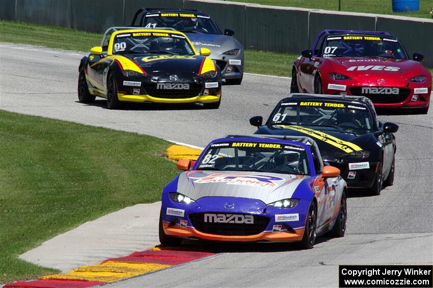 Max Faulkner's, Andrew List's, Joe DaSilva's, Dillon Dexter's and Nick Evancich's Mazda MX-5 Cups