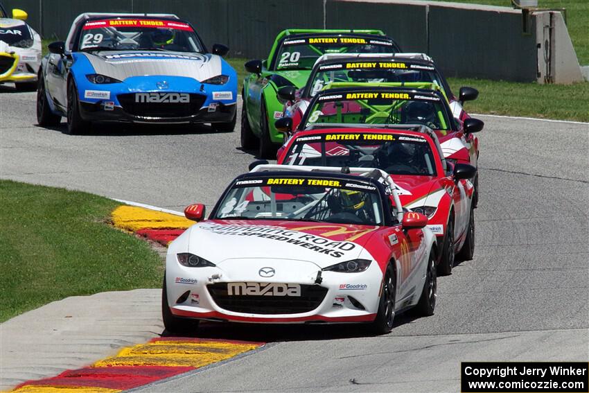 Todd Lamb's, Ara Malkhassian's, Nathanial Sparks', Matt Cresci's, Hernan Palermo's and Patrick Gallagher's Mazda MX-5 Cups