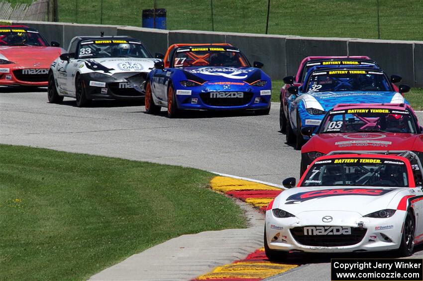 Brian Henderson's, Ashton Harrison's, Keith Jensen's, Patrick Wilmot's, Luke Oxner's and Alex Bachoura's Mazda MX-5 Cups