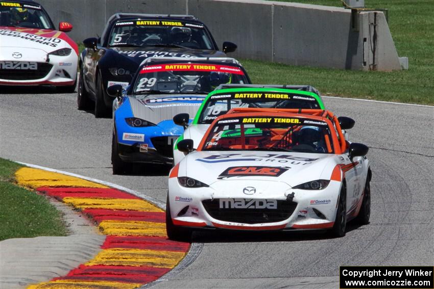 Bryan Ortiz's, Dean Copeland's, Patrick Gallagher's, Mark Drennan's and Todd Lamb's Mazda MX-5 Cups