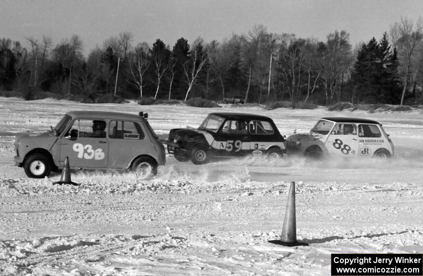 Three Austin Mini Coopers: (93) Fred Calich, (59) Terry Orr and (88) Don Roderick