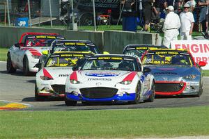 Robert Stout's, Danny Bender's, Drake Kemper's, Selin Rollan's, Michael Carter's and Bryan Ortiz's Mazda MX-5 Cups