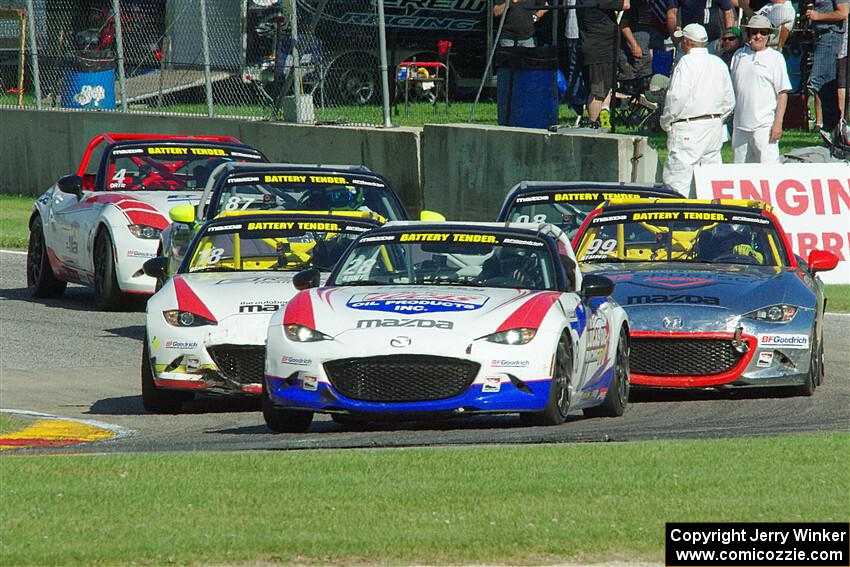 Robert Stout's, Danny Bender's, Drake Kemper's, Selin Rollan's, Michael Carter's and Bryan Ortiz's Mazda MX-5 Cups