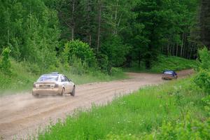 Tim Michel / Alex Ferencz Audi A4 Quattro chases Jimmy Pelizzari / Bryce Proseus Subaru WRX on SS3, Woodtick Hollow.