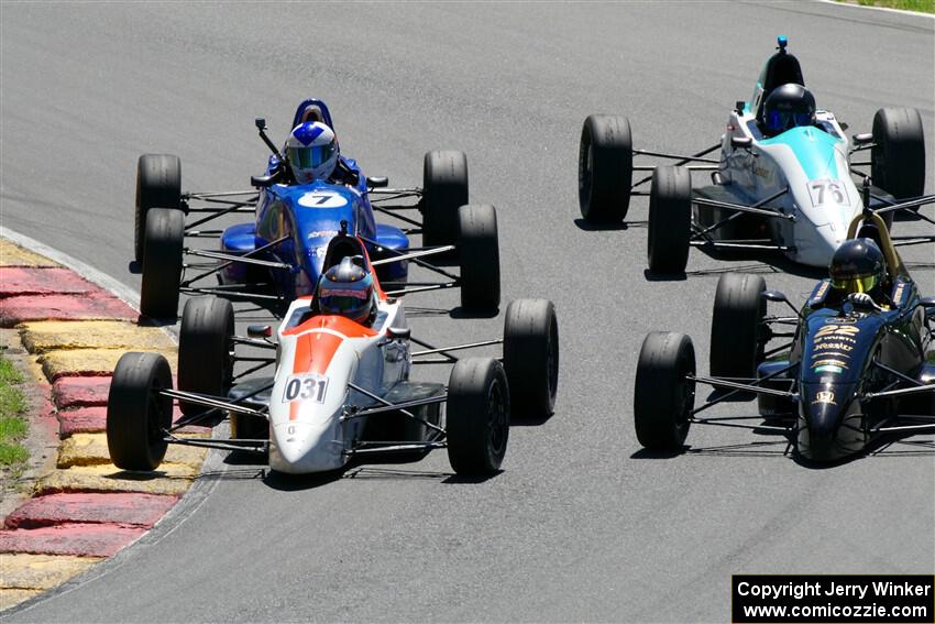 Jackson Tovo's  Mygale FF-J, Ayrton Cahan's Van Diemen RF00, Timothy Steele's Van Diemen RF02 and Ava Hanssen's Mygale FF-AHR