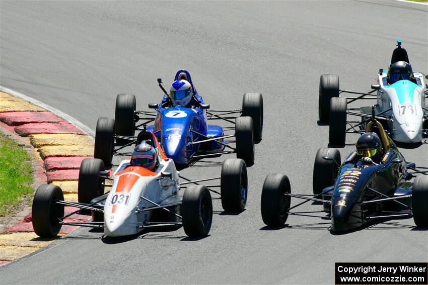 Jackson Tovo's  Mygale FF-J, Ayrton Cahan's Van Diemen RF00, Timothy Steele's Van Diemen RF02 and Ava Hanssen's Mygale FF-AHR
