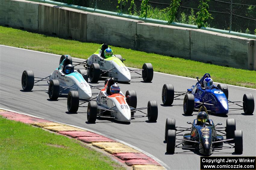 Ayrton Cahan's Van Diemen RF00, Jackson Tovo's  Mygale FF-J, Timothy Steele's Van Diemen RF02, Ava Hanssen's  Mygale FF-AHR and