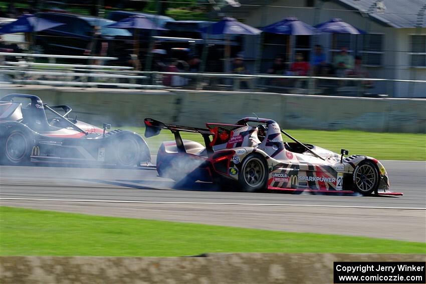 Austin Riley's Radical SR3 XXR 1500 passes Luke Kendall's Radical SR3 XXR 1500