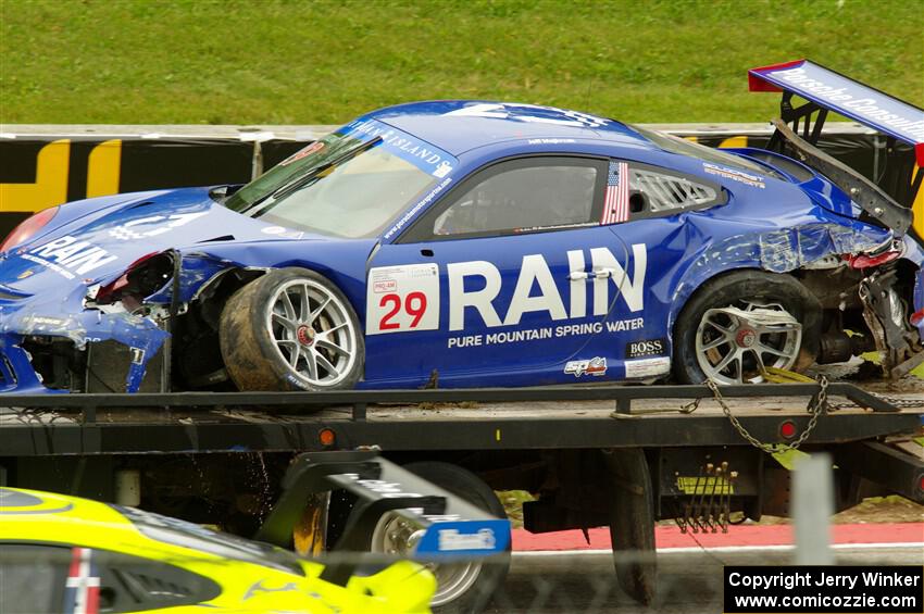 Jeffrey Majkrzak's Porsche GT3 Cup goes past on the flatbed.