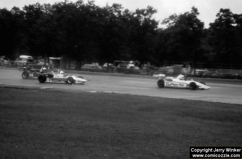 Bobby Unser, Jr.'s Ralt RT-5/80 heads to the pits while being chased by Arie Luyendyk's March 81V and Pete Halsmer's Ralt RT-5