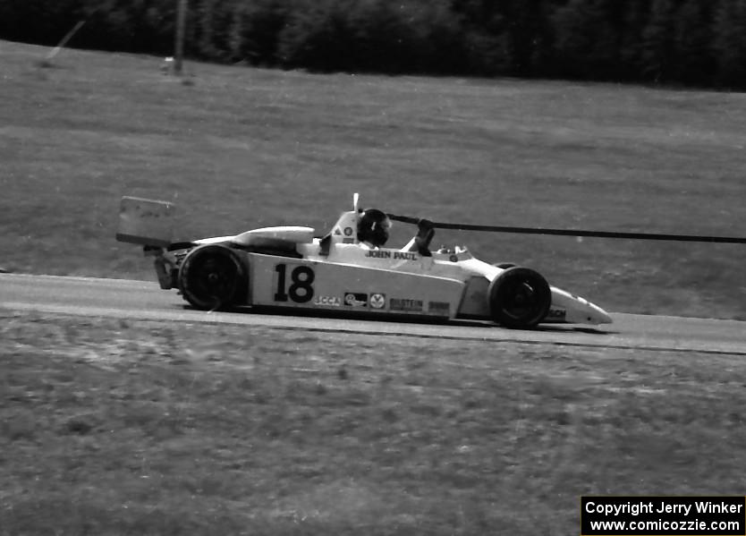 John Paul, Jr.'s Ralt RT-5/81 is given a tow after running out of gas on the final lap.