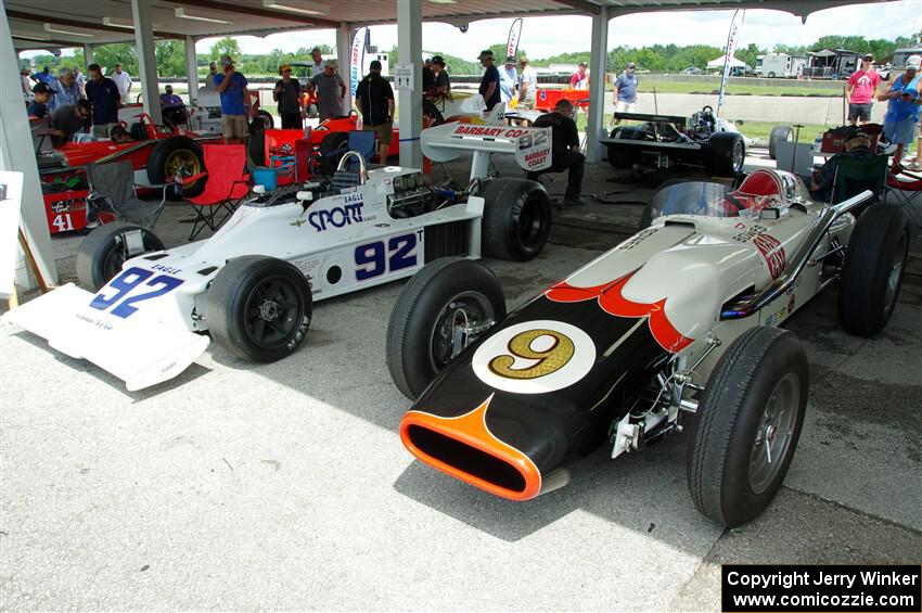 L to R) 1972 Eagle/Offenhauser and 1966 Lola T90/Ford
