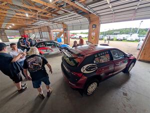 Conner Martell / Alex Gelsomino Skoda Fabia RS Rally2 and Roberto Yglesias / David Ma Audi A1 Maxx head through the tech line.