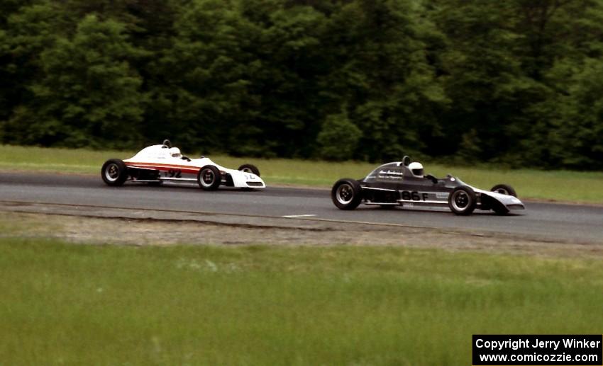 Herb Miller's Crossle 35F leads Gene Anderson's similar car through corner three.