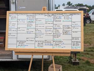 The worker assignment board for day two of the event.
