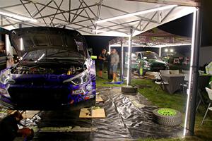 Patrick Gruszka / John Hall Hyundai i20 R5 and Alastair Scully / Stefan Trajkov Hyundai i20 R5 at Pioneer Farm after day two.