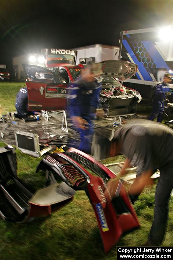 Conner Martell / Alex Gelsomino Skoda Fabia RS Rally2 at Pioneer Farm service after day two.