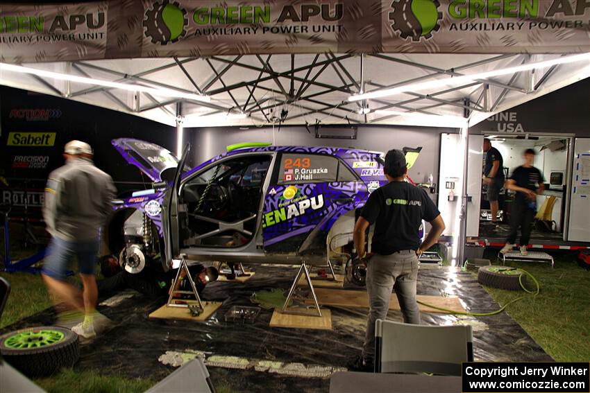 Patrick Gruszka / John Hall Hyundai i20 R5 at Pioneer Farm service after day two.