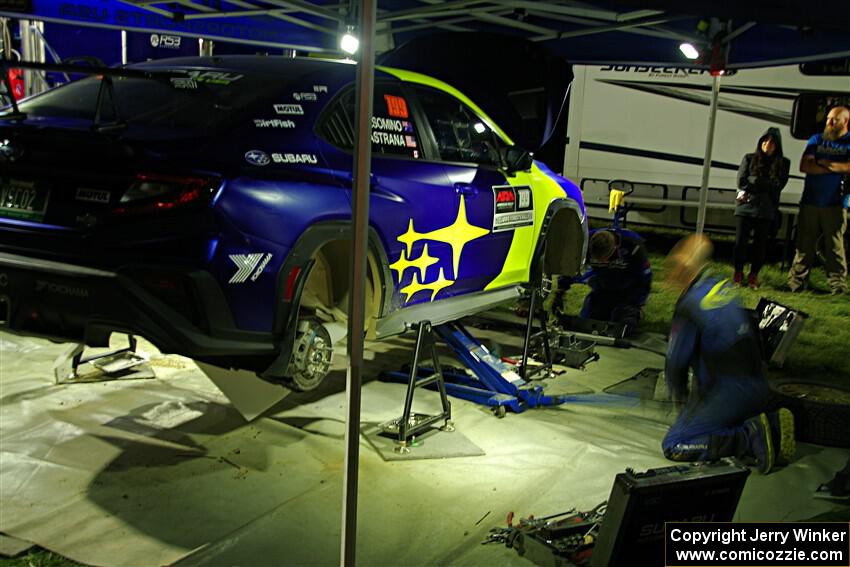 Travis Pastrana / Rhianon Gelsomino Subaru WRX ARA25L at Pioneer Farm service after day two.