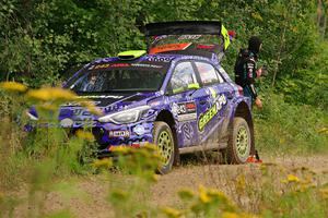 Patrick Gruszka / John Hall Hyundai i20 R5 was stalled by the side of the stage on SS11, Otterkill I.