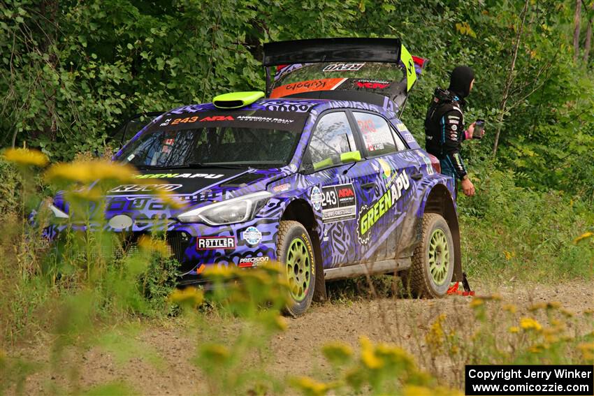 Patrick Gruszka / John Hall Hyundai i20 R5 was stalled by the side of the stage on SS11, Otterkill I.