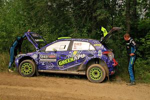 Patrick Gruszka / John Hall Hyundai i20 R5 is stalled by the side of the stage on SS11, Otterkill I.