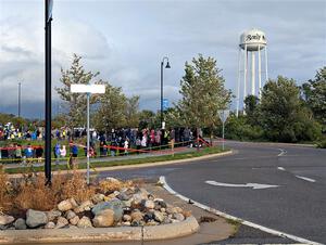 A view of the roundabout and crowd on SS20, Sanford Center.