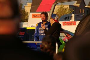 Travis Pastrana is interviewed on the winner's podium.