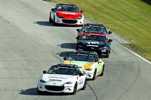 Connor Zilisch's, Selin Rollan's, Parker Kligerman's, Bruno Carneiro's and Michael Carter's Mazda MX-5 Cups