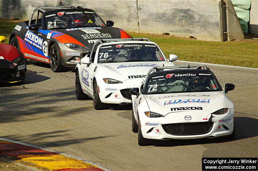Connor Zilisch's, Matthew Dirks', and Bruno Carneiro's Mazda MX-5 Cups