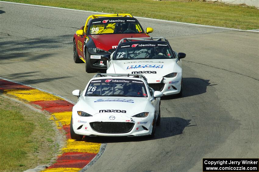 Matthew Dirks', Connor Zilisch's and Jared Thomas' Mazda MX-5 Cups