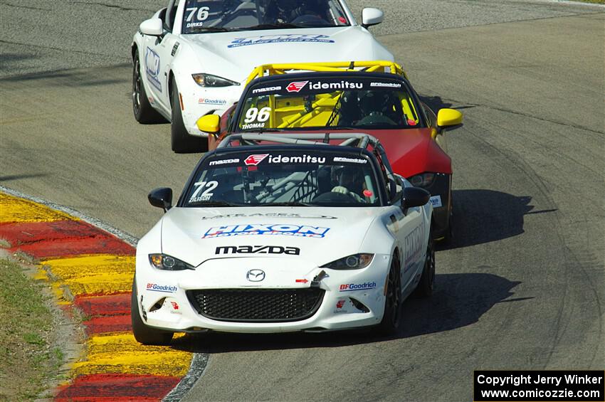 Connor Zilisch's, Jared Thomas' and Matthew Dirks' Mazda MX-5 Cups