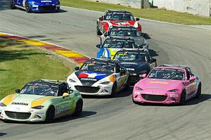 Seven Mazda MX-5 Cup cars battle in Canada Corner.