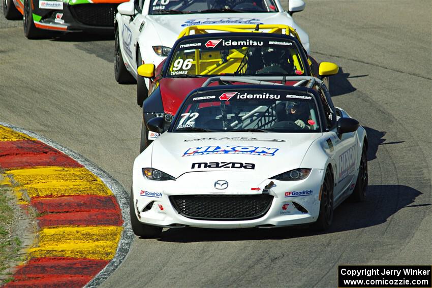 Connor Zilisch's, Jared Thomas' and Matthew Dirks' Mazda MX-5 Cups