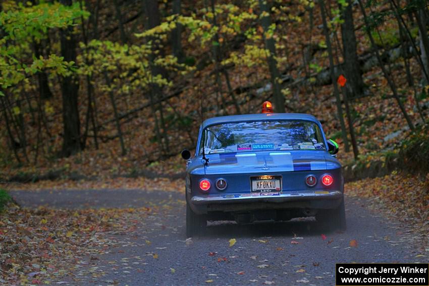 Tyler Linner's Chevy Corvair checks the course as an advance car.