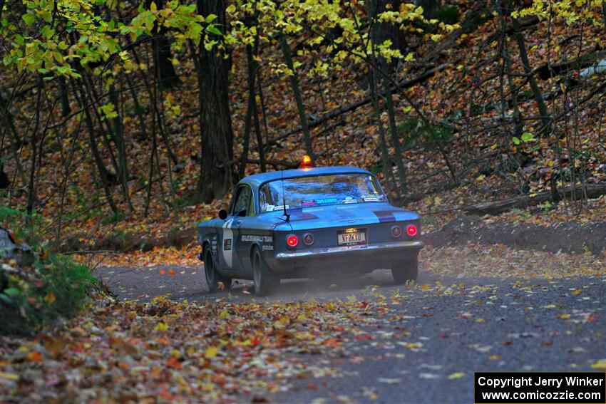 Tyler Linner's Chevy Corvair checks the course as Stage Captain.