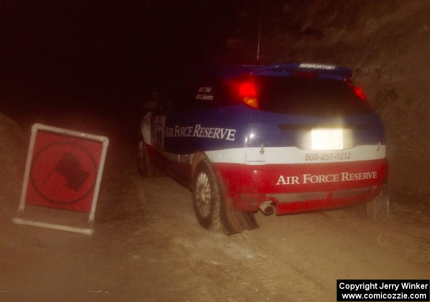 The Tim O'Neil / Alex Gelsomino Ford Focus leaves the start of SS6.