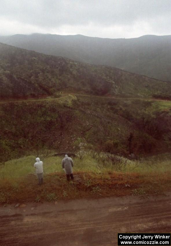 Two of the Irish spectators watch the start from a mile into the stage.