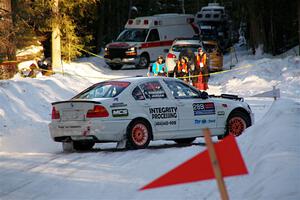 Steve Rowlands / Tessa Jordan BMW 330i spins on SS15, Agren-Hunters II.