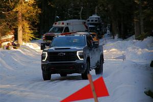 A Chevy Silverado pickup sweeps SS15, Agren-Hunters II.