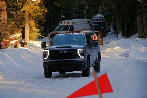 A Chevy Silverado pickup sweeps SS15, Agren-Hunters II.