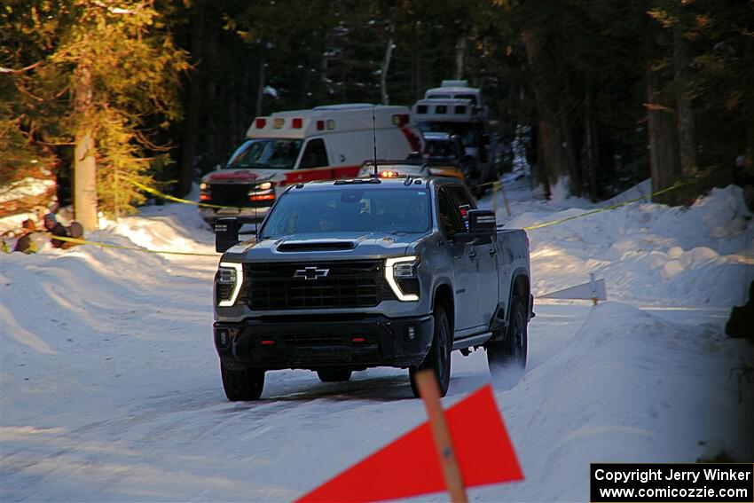 A Chevy Silverado pickup sweeps SS15, Agren-Hunters II.