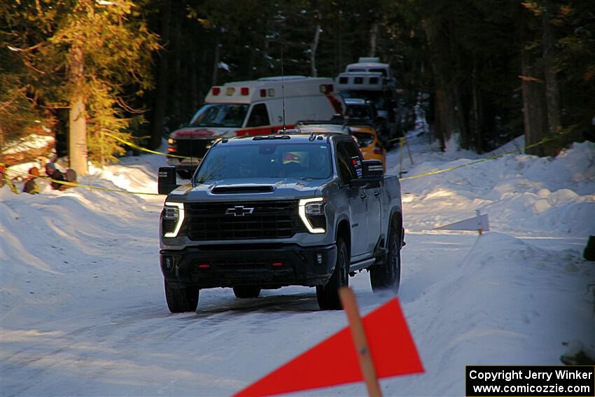 A Chevy Silverado pickup sweeps SS15, Agren-Hunters II.