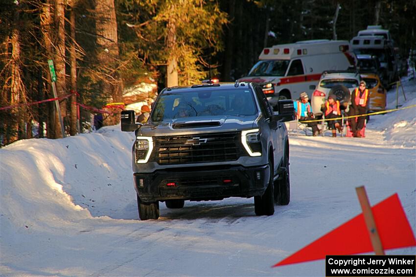 A Chevy Silverado pickup sweeps SS15, Agren-Hunters II.