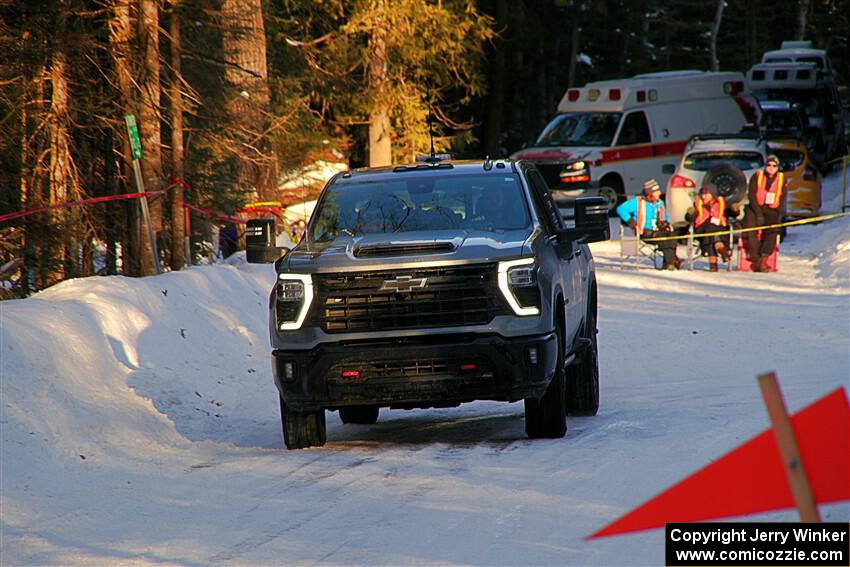A Chevy Silverado pickup sweeps SS15, Agren-Hunters II.