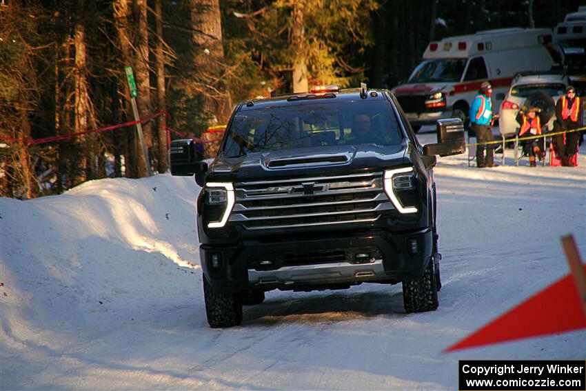 A Chevy Silverado pickup sweeps SS15, Agren-Hunters II.