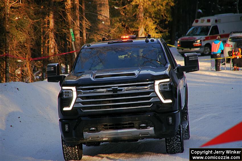 A Chevy Silverado pickup sweeps SS15, Agren-Hunters II.